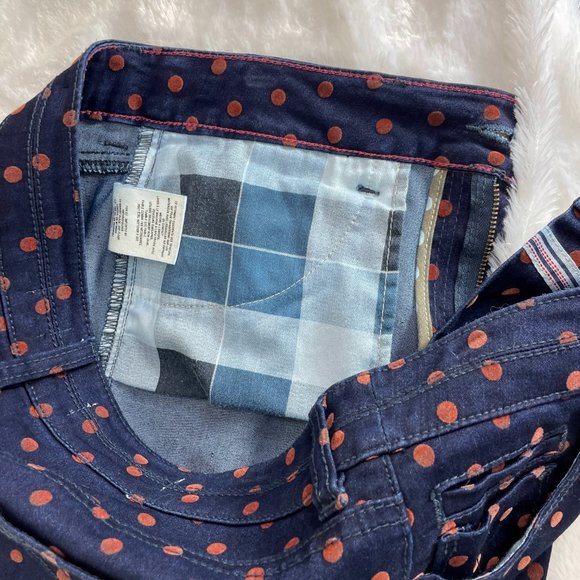 PILCRO & The LETTERPRESS dark navy stretch denim skirt w/ fuzzy polka dots SZ 28 - Picture 9 of 14